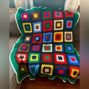 Vintage hand crochet granny square blanket